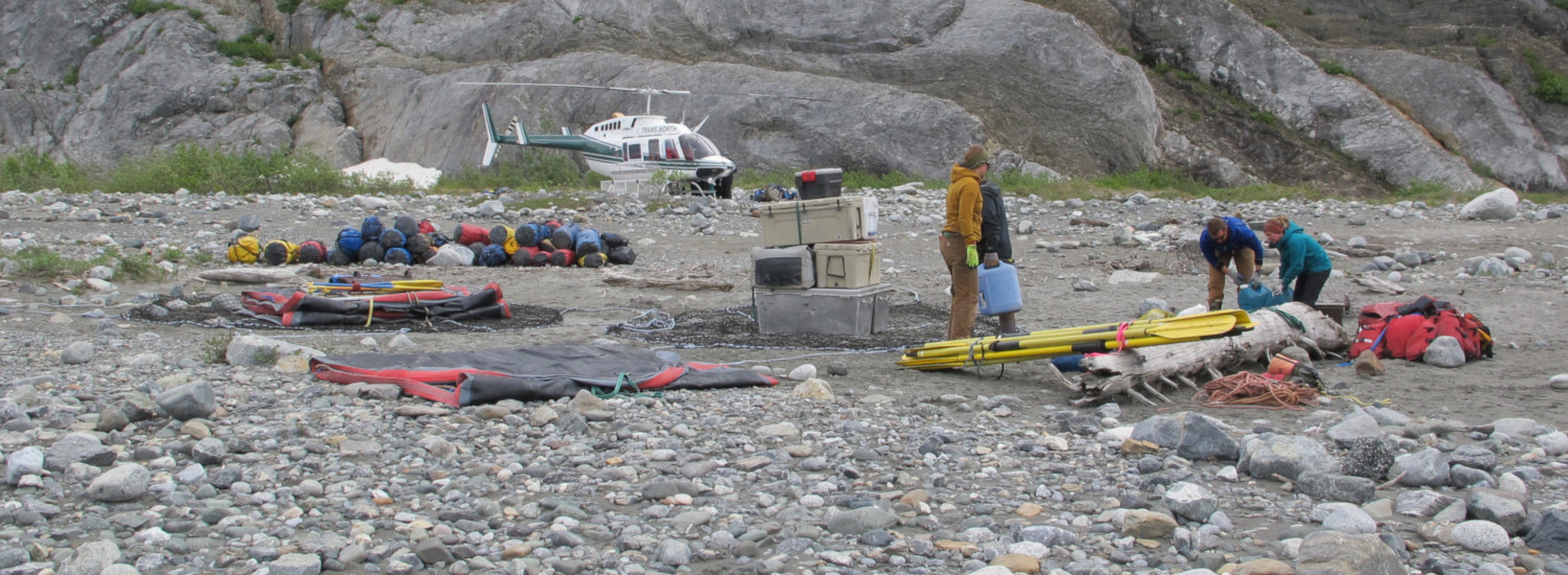 Prepping for the helicopter portage on the Alsek River